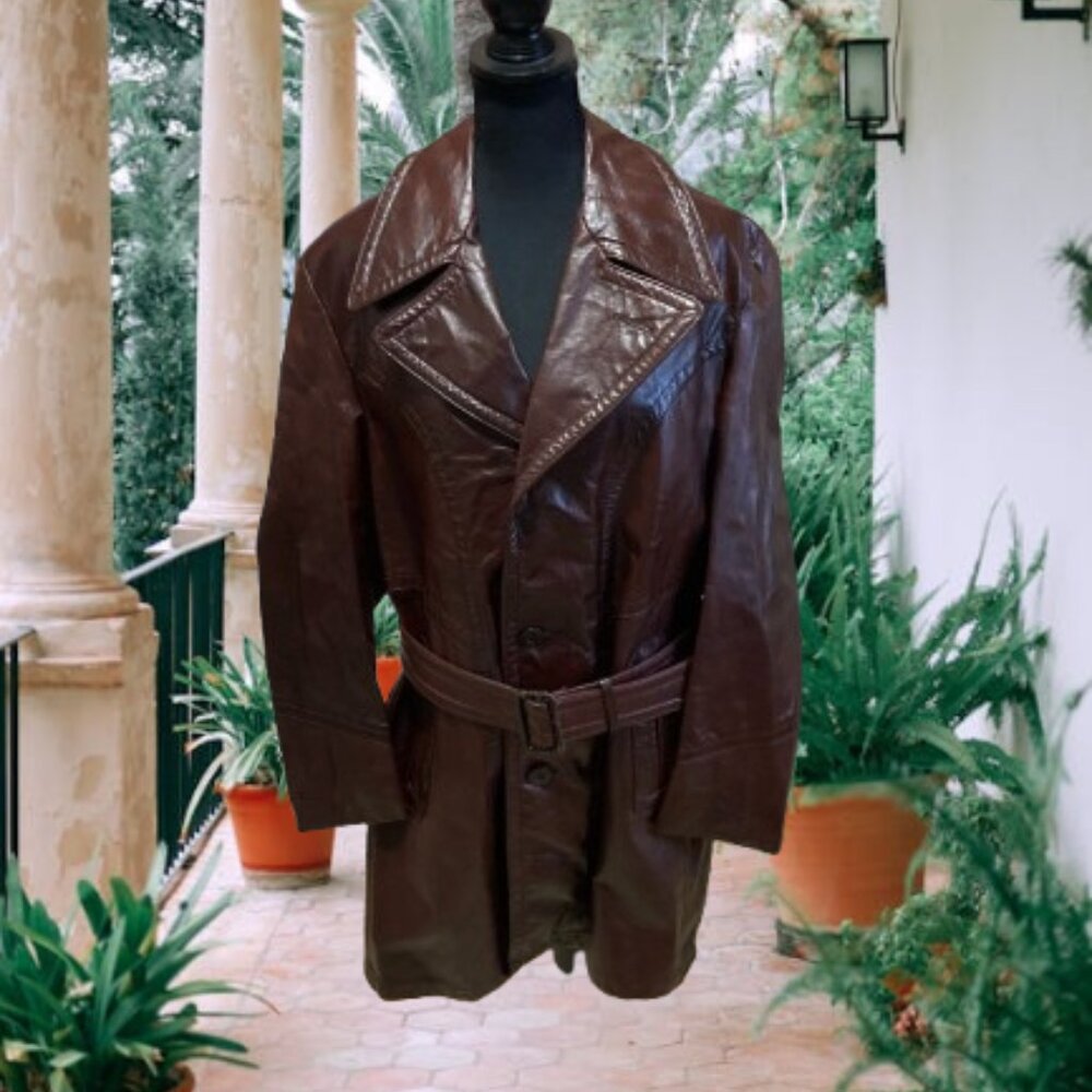 Vintage Leather Coat Unisex Size L or XL 3/4 Length Daily Wear Boho Spring